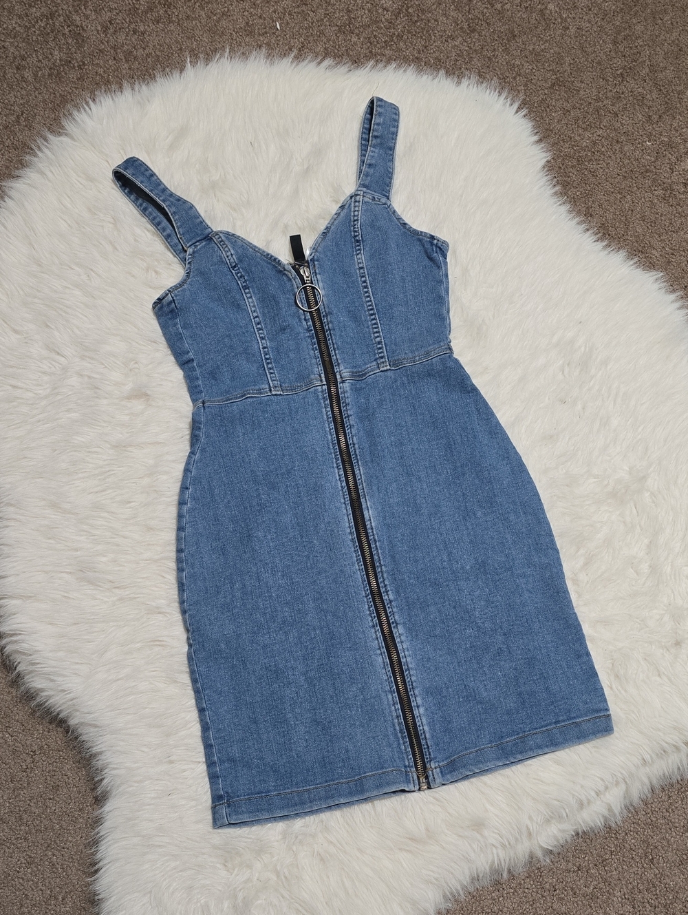 H&M Blue Denim Zip-Front Mini Dress